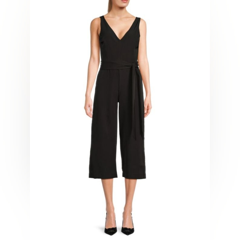 SAM EDELMAN Tie Waist Wide Leg Crop Black Jumpsuit - Size 8 - NWT